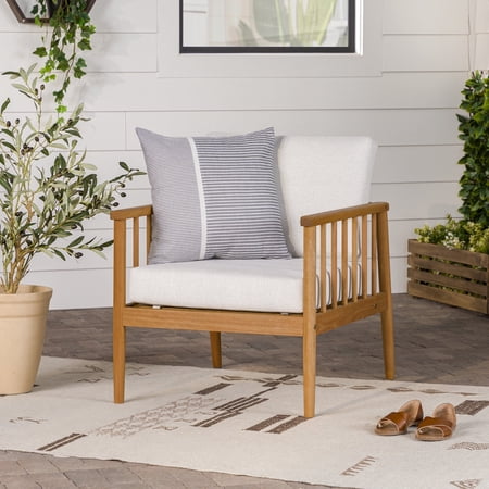 Walker Edison Modern Solid Eucalyptus Outdoor Lounge Chair, Natural