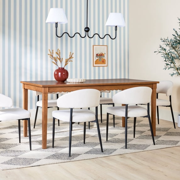 Walker Edison Modern Solid Oak Scalloped Dining Table for 6, Medium Brown Oak