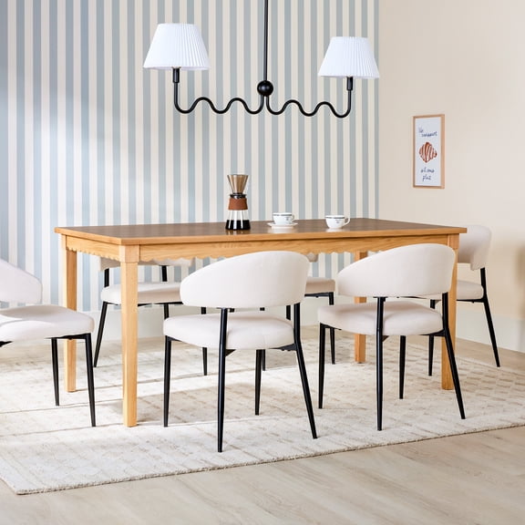 Walker Edison Modern Solid Oak Scalloped Dining Table for 6, White Oak