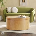 thumbnail image 1 of Walker Edison Modern Easy Assembly Oak Veneer Round Coffee Table, White Oak, 1 of 14