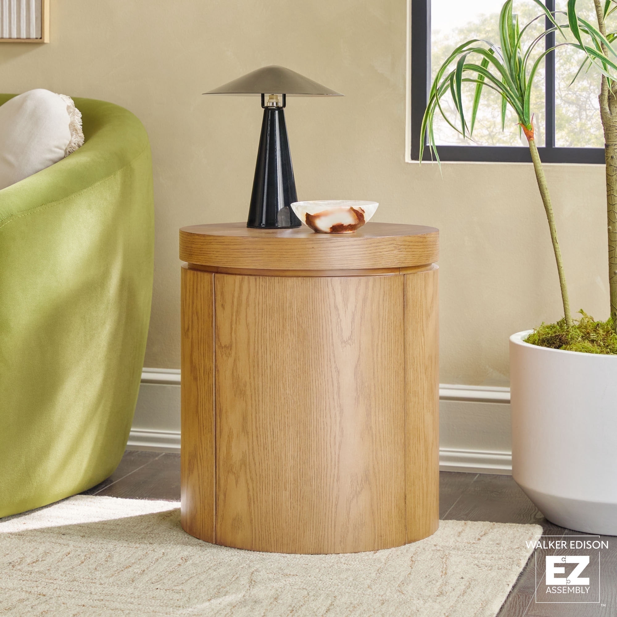 Walker Edison Modern Easy Assembly Round Side Table, White Oak ...