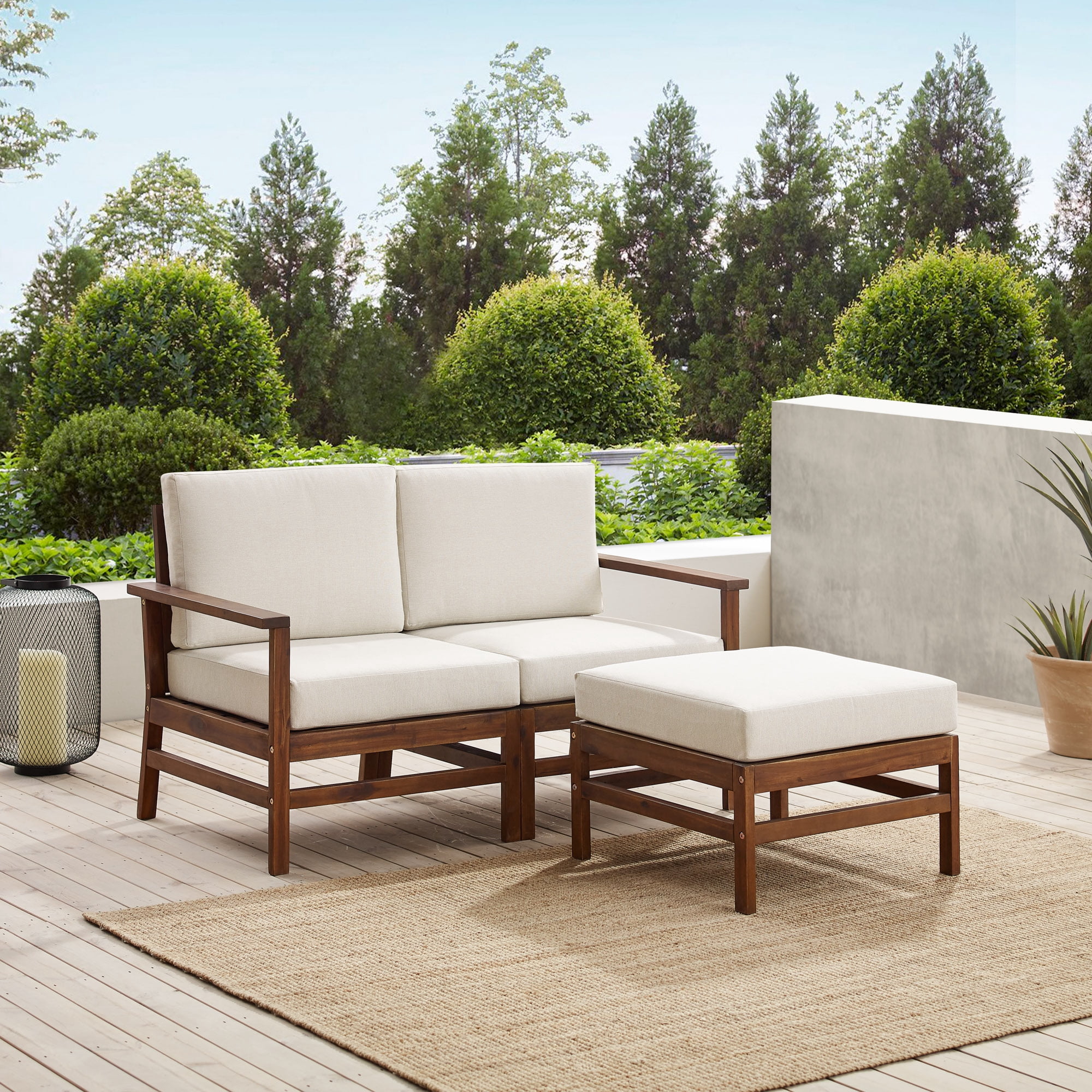 Walker Edison Modern Solid Wood 3-Piece Outdoor Sectional, Dark Brown