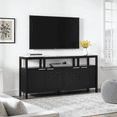 thumbnail image 1 of Walker Edison Modern Solid Wood 58" TV Stand with Glass Top, Black, 1 of 12