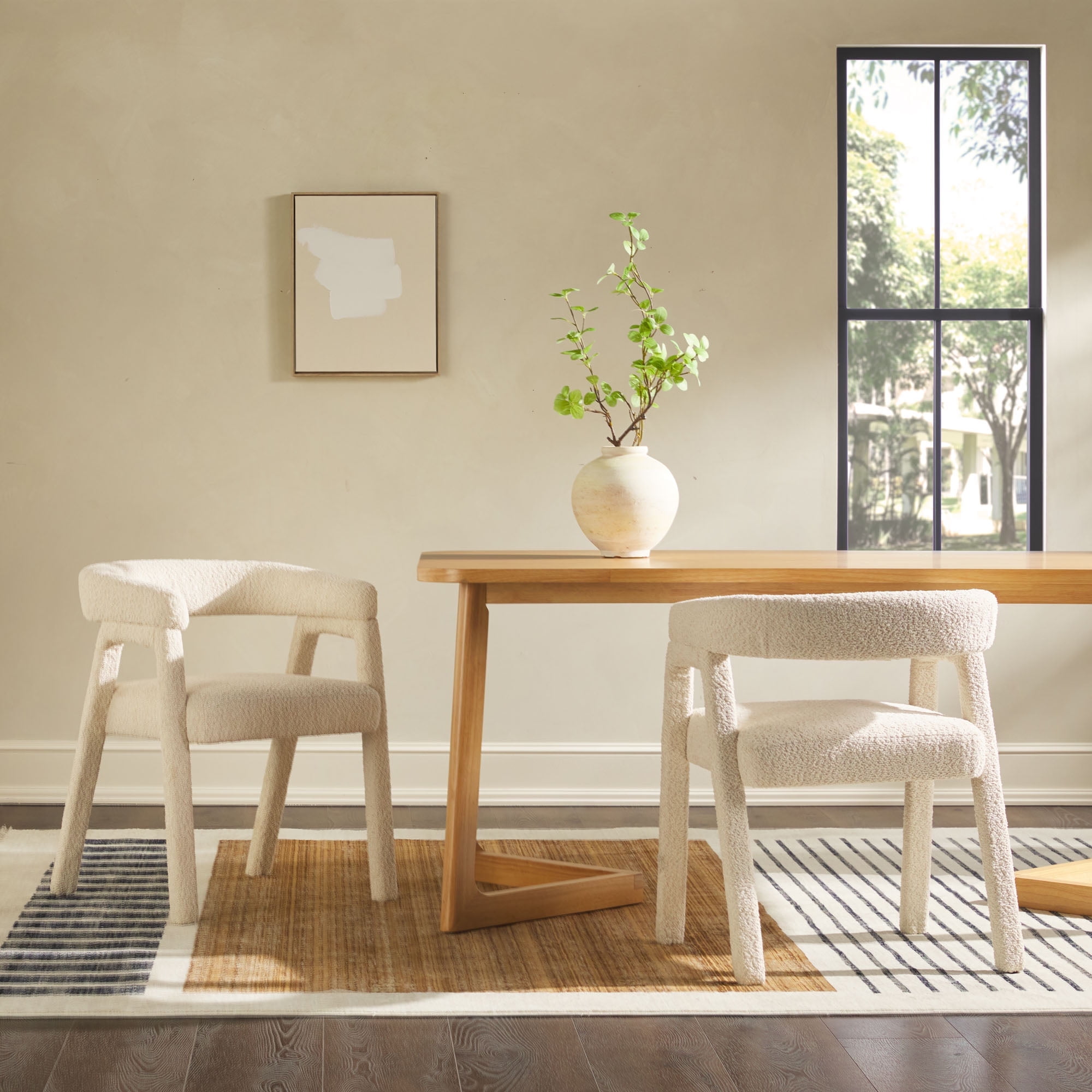 Walker Edison Modern Solid Wood Boucle Rounded Back Dining Chair, Set — free download