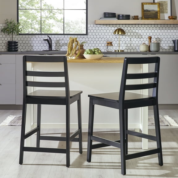 Walker Edison Modern Solid Wood Counter Stool, Set of 2, Black