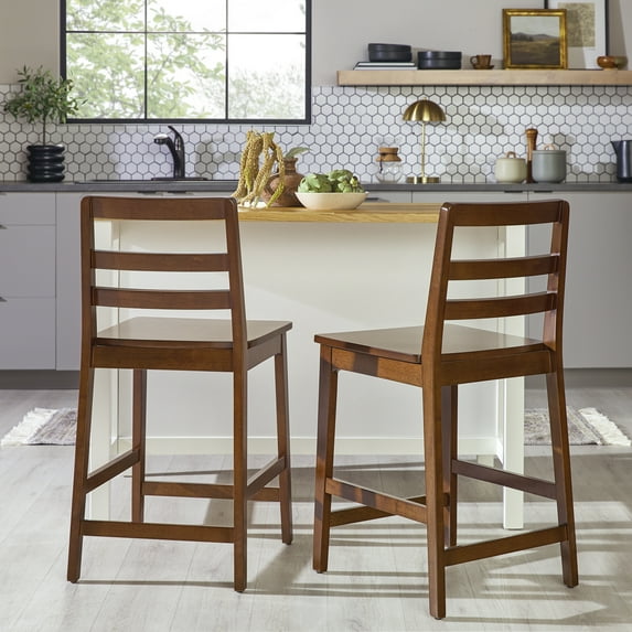 Walker Edison Modern Solid Wood Counter Stool, Set of 2, Walnut