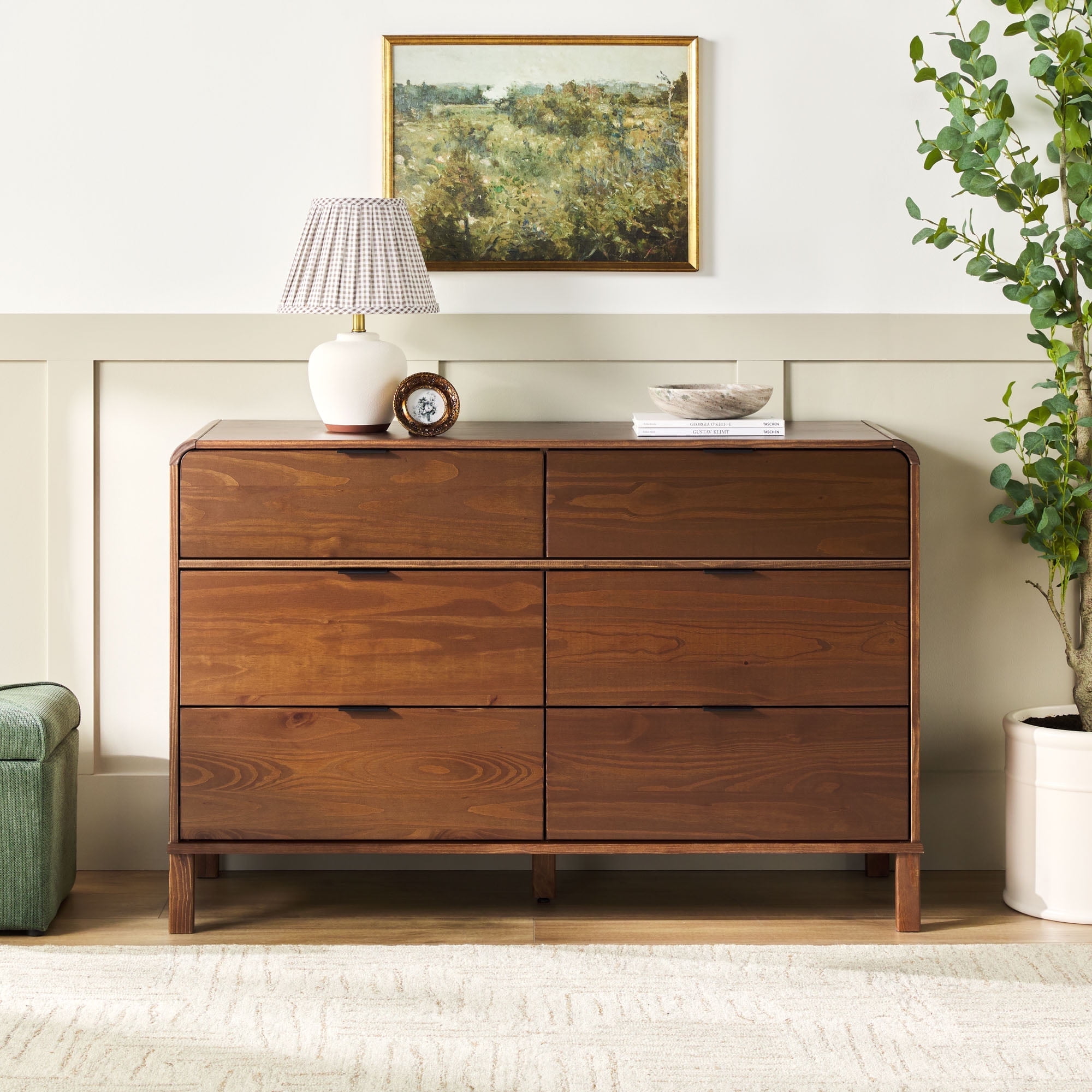 NEIGHB×OLDJ お香 BROWN Walker Edison Modern Solid Wood Curved Edge 6-Drawer Dresser