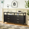 thumbnail image 1 of Walker Edison Modern Easy Assembly Solid Wood Dresser with Glass Top Black, 1 of 14