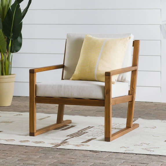 Walker Edison Modern Solid Wood Geometric Outdoor Club Chair, Brown