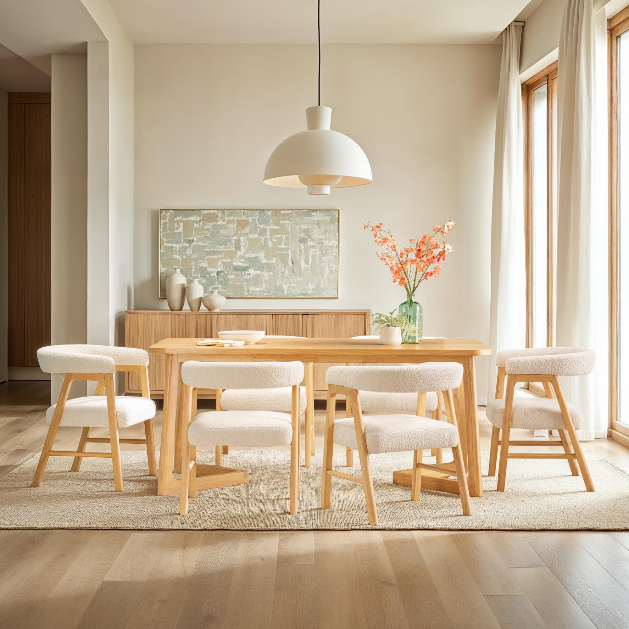 Natural Solid Wood Rectangular Dining Table with Geometric Legs
