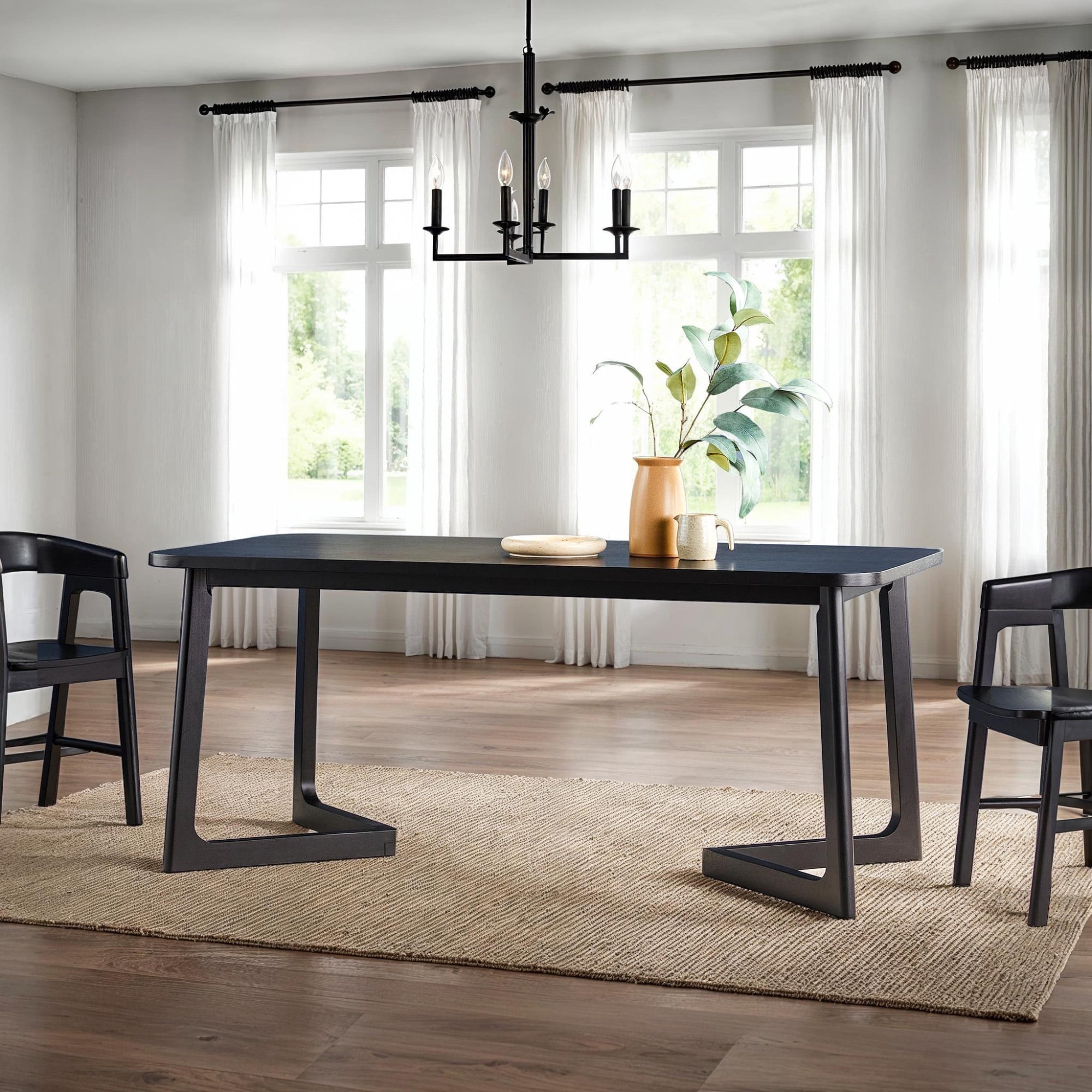 Walker Edison Modern Solid Wood Rectangle Dining Table, Black - Walmart.com