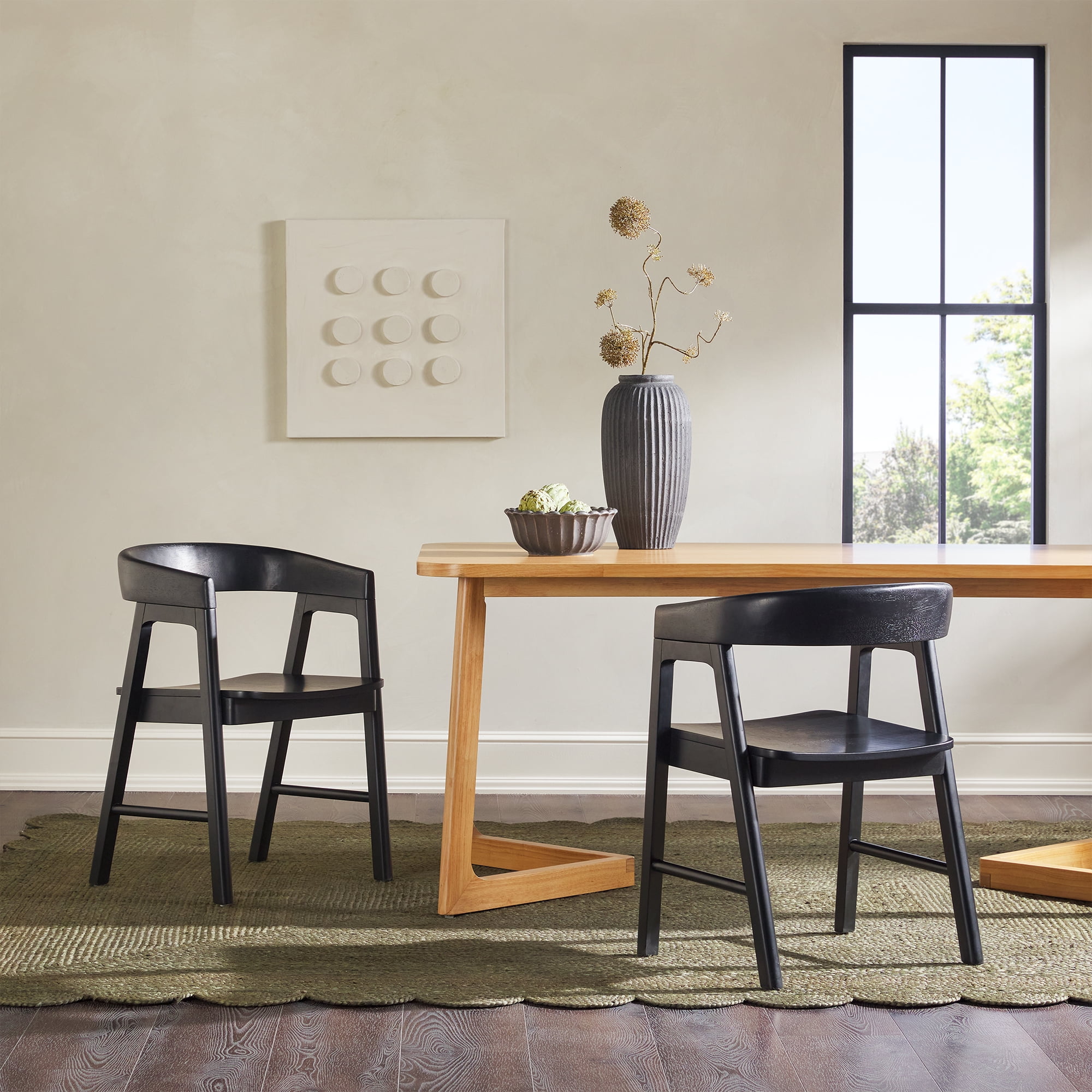 Modern Black Solid Wood Rounded Back Arm Chair