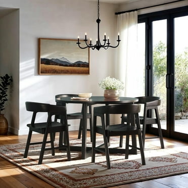 Walker Edison Modern Solid Wood Rounded Back Dining Chair, Set of 2, Black