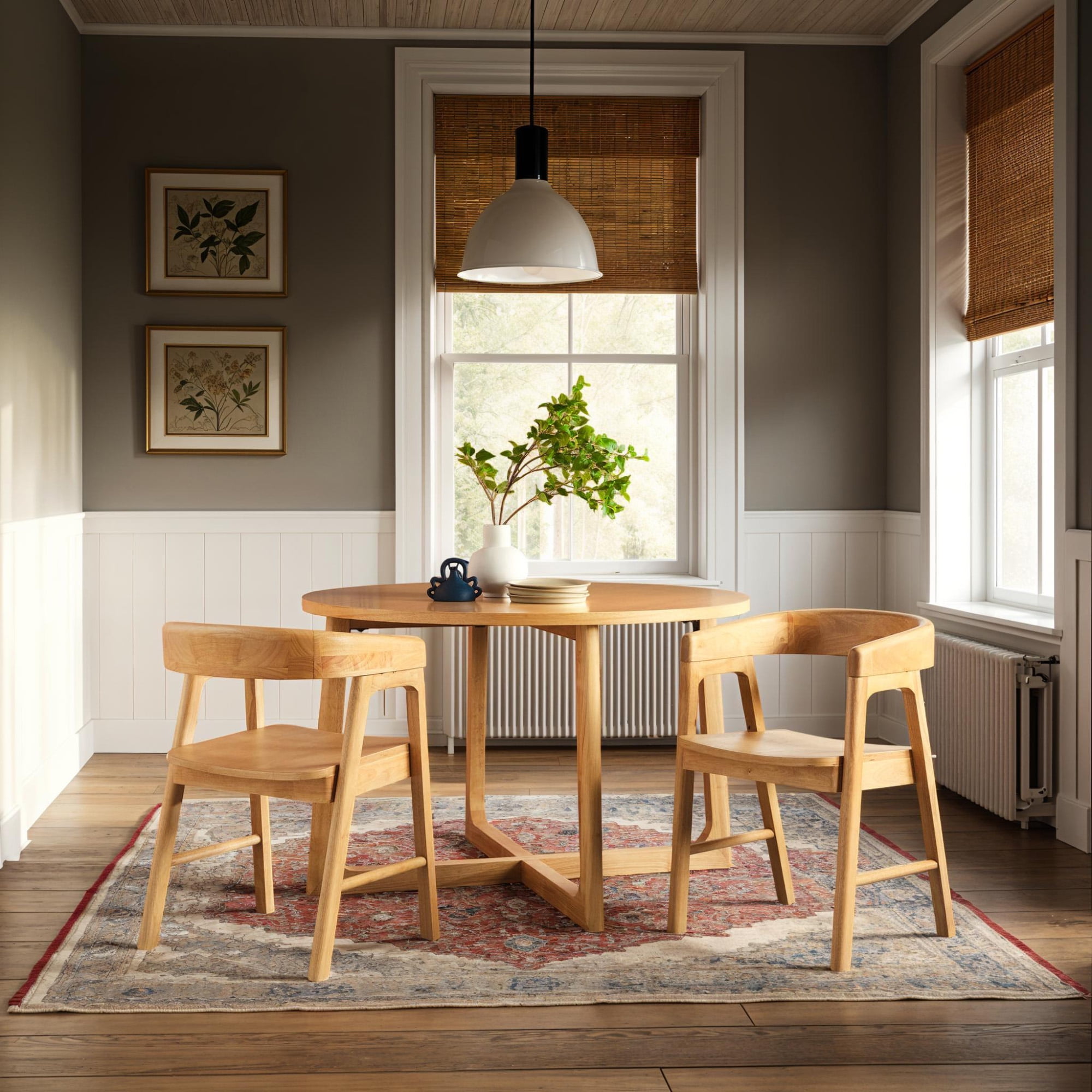 Natural Solid Wood Rounded Back Arm Chair