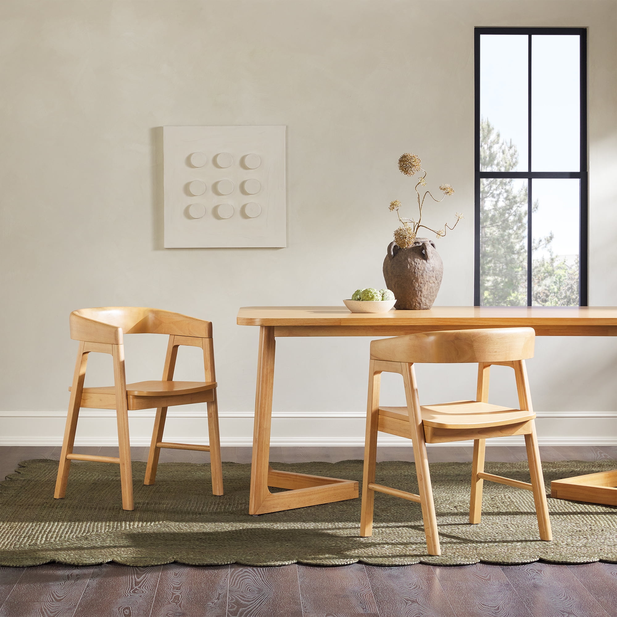 Natural Solid Wood Rounded Back Arm Chair