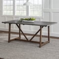 thumbnail image 1 of Walker Edison Modern Solid Wood Trestle Dining Table, Grey/Brown, 1 of 18