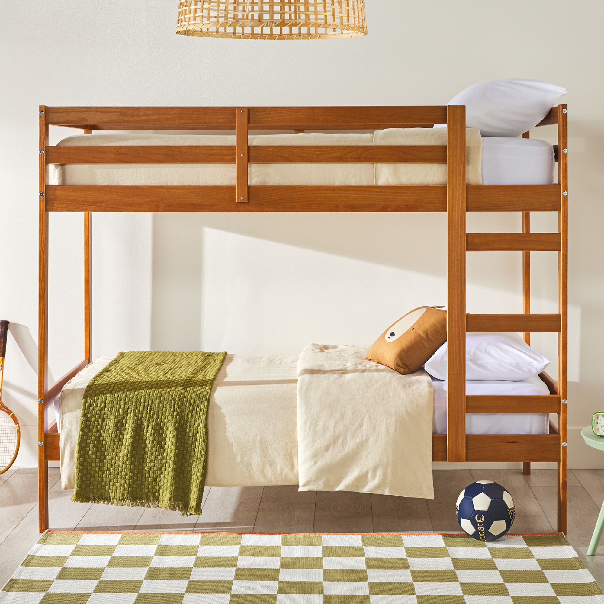 Walker Edison Modern Solid Wood Twin over Twin Bunkbed, Caramel - image 1 of 16