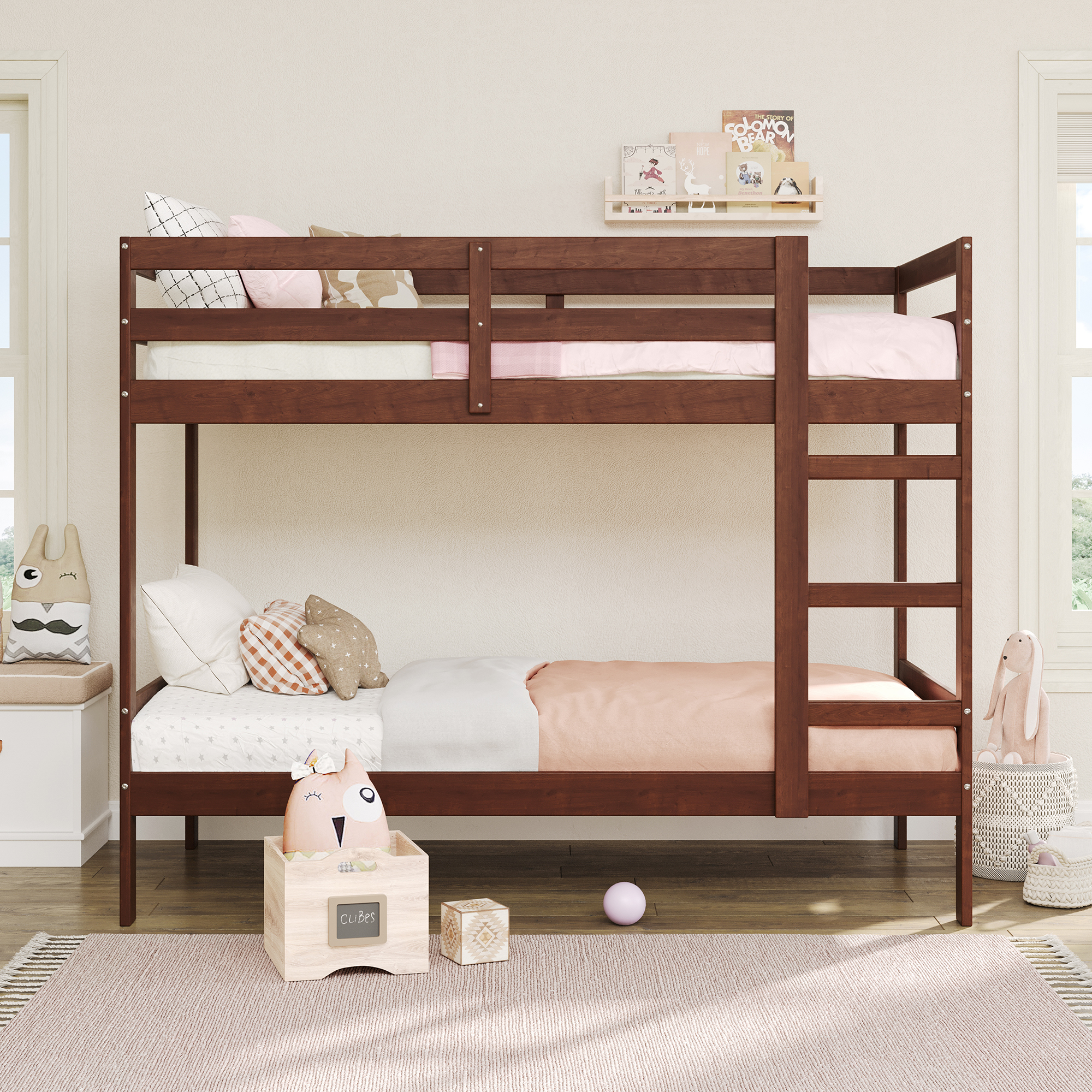 Walker Edison Modern Solid Wood Twin over Twin Bunkbed, Espresso - image 1 of 15