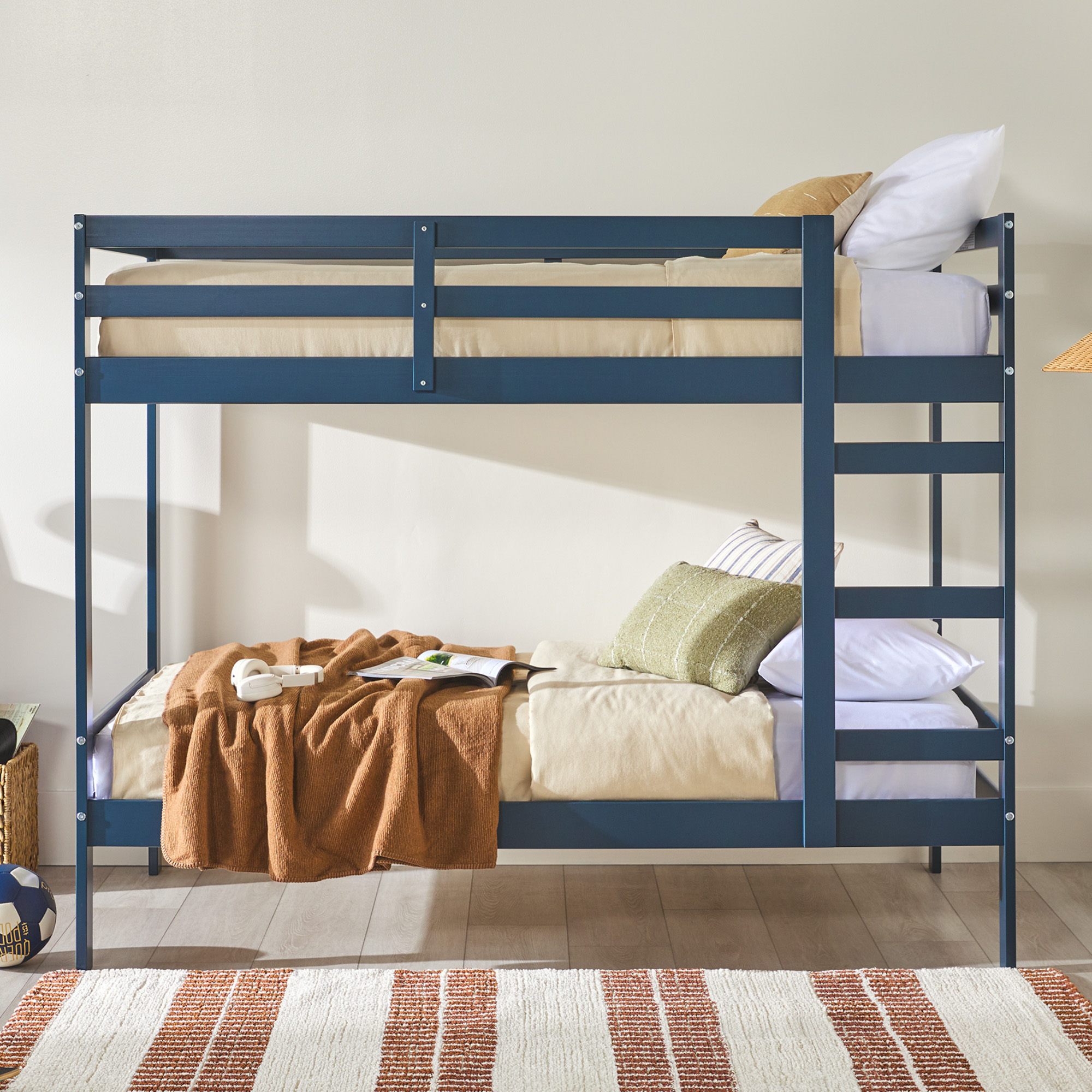 Walker Edison Modern Solid Wood Twin over Twin Bunkbed, Midnight Navy - image 1 of 16