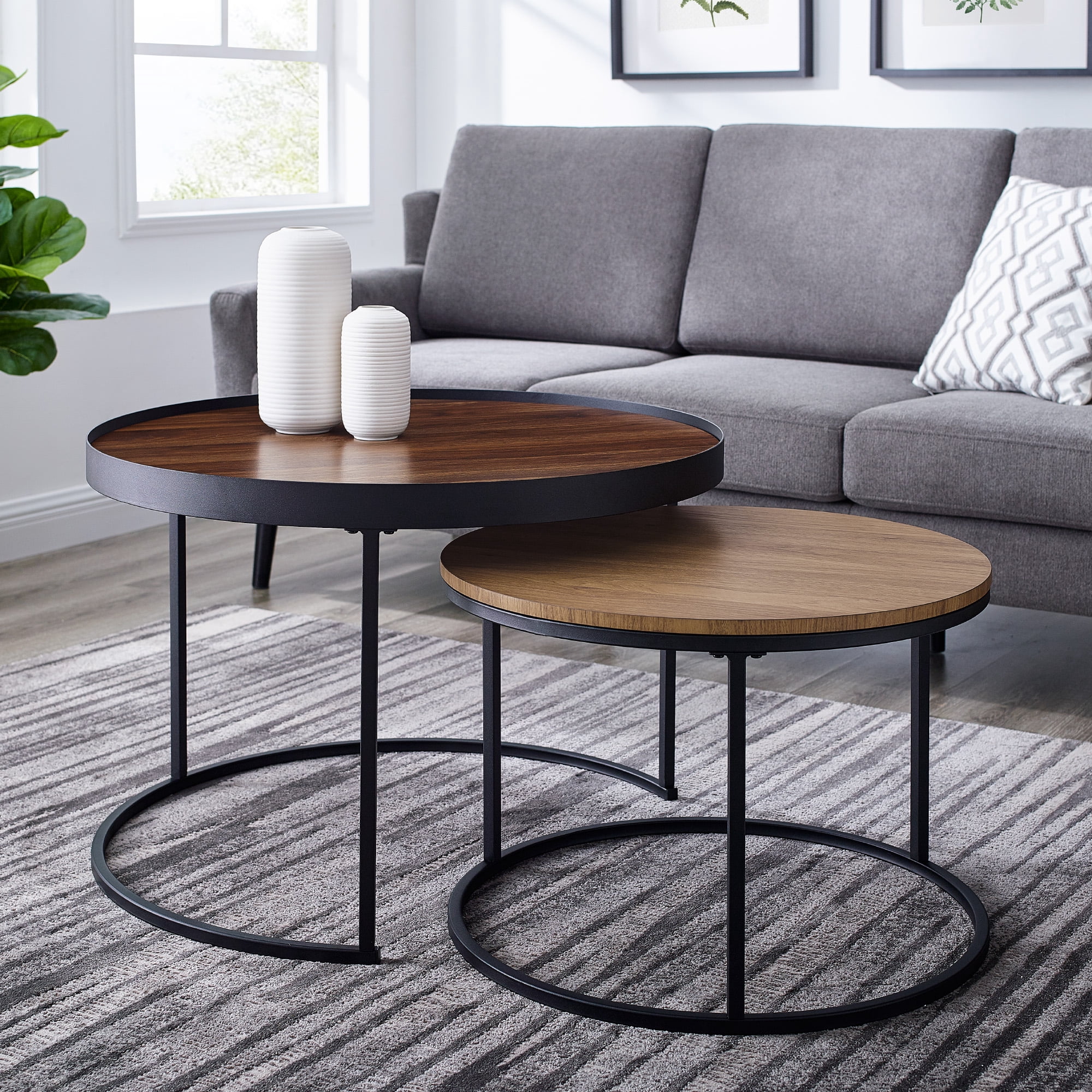 Walker Edison Modern Tray Top Nesting Coffee Tables, Dark Walnut ...