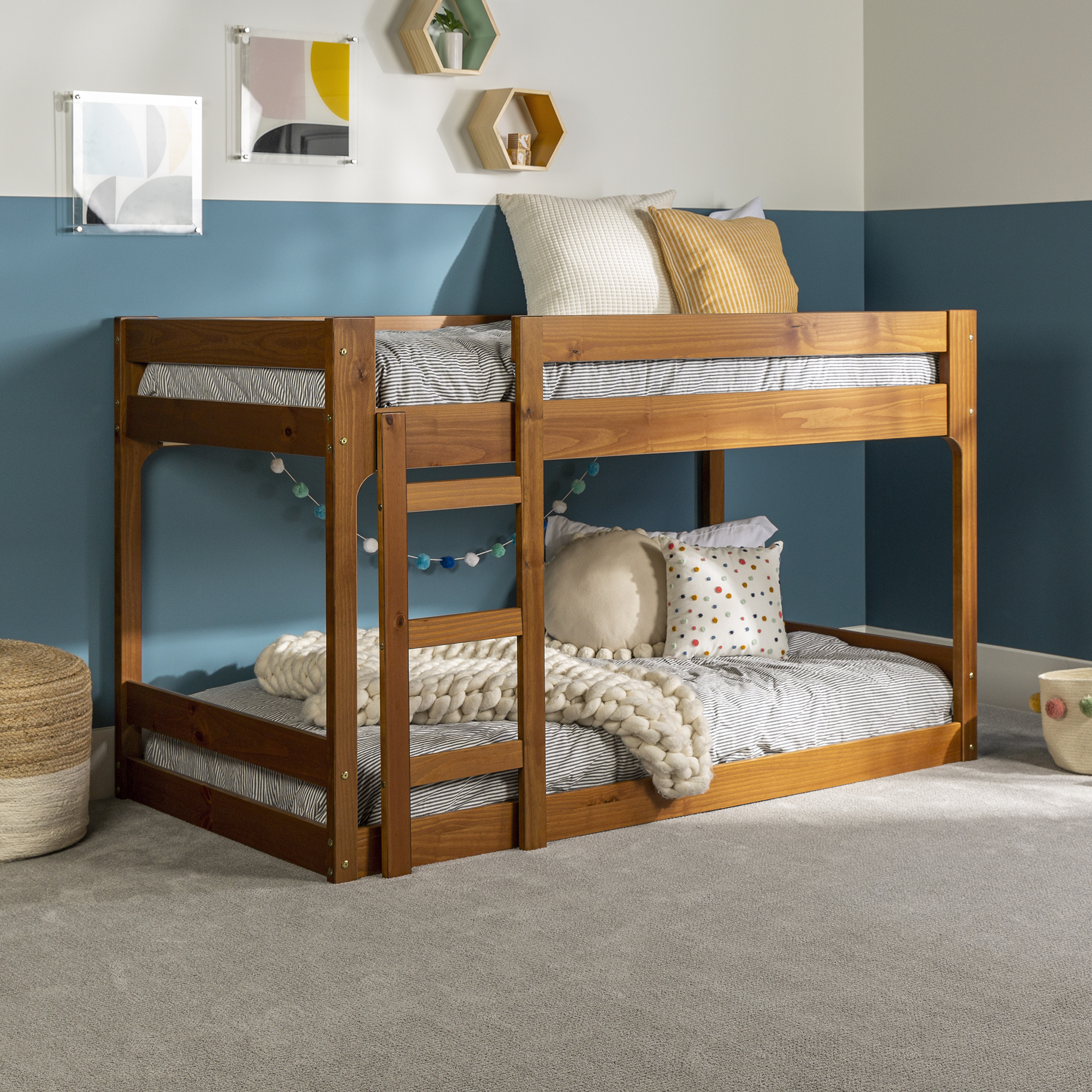 Walker Edison Modern Twin Over Twin Youth Bunk Bed, Caramel - image 1 of 19
