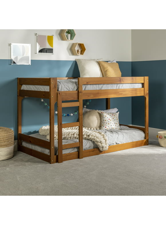 Walker Edison Modern Twin Over Twin Youth Bunk Bed, Caramel