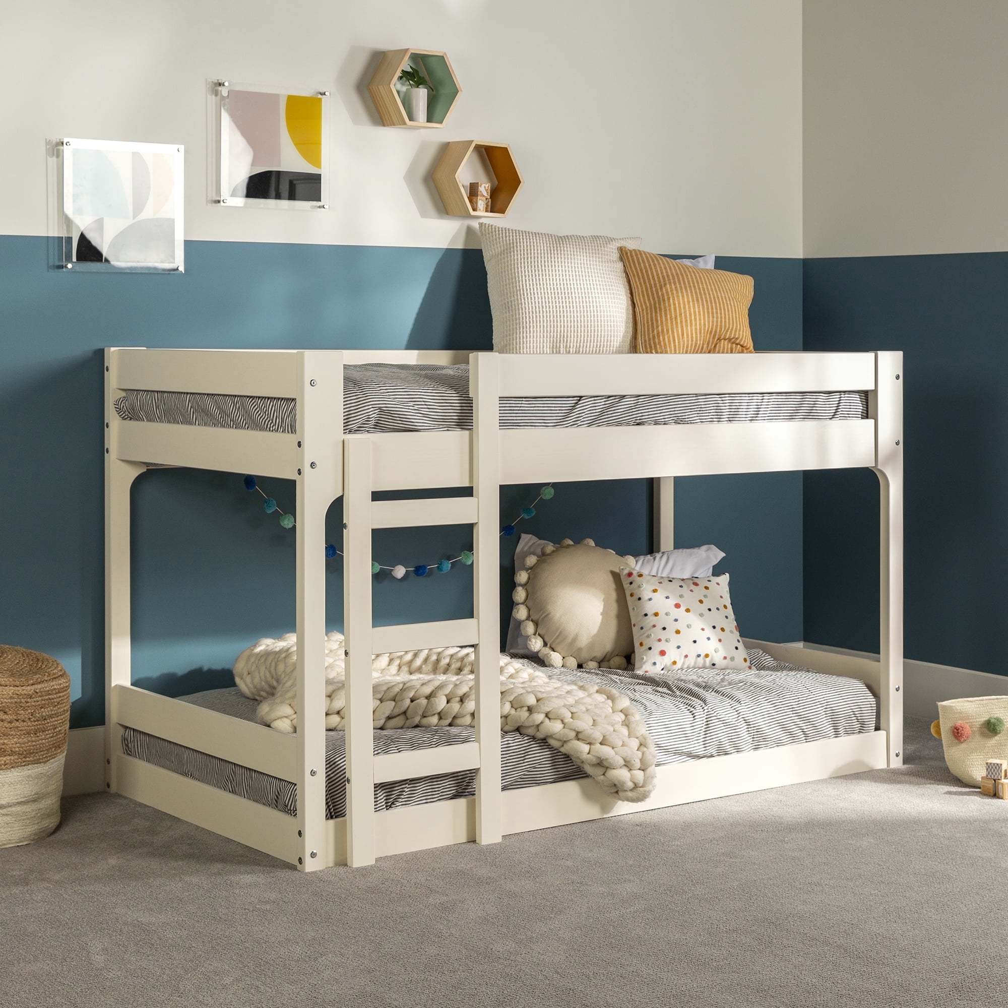 Walker Edison Modern Twin Over Twin Youth Bunk Bed, White