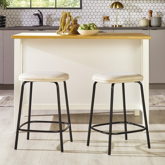 Walker Edison Modern Upholstered Counter Stool, Set of 2, Ivory