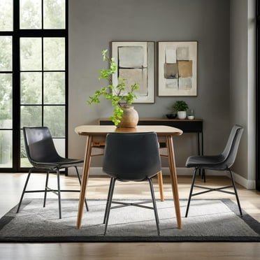 Walker Edison Urban Faux Leather Dining Chair, Set of 2, Black