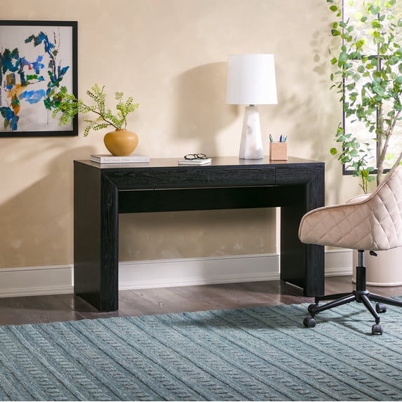 Walker Edison Modern Waterfall 1-Drawer Writing Desk, Black, 22 in W x 52 in D x 30 in H