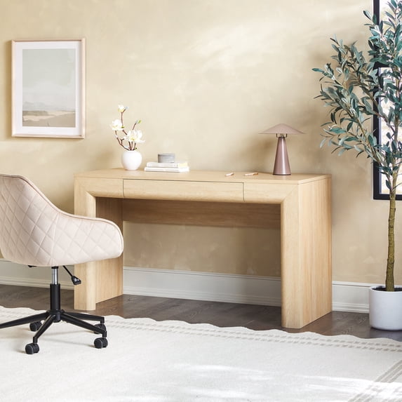 Walker Edison Modern Waterfall 1-Drawer Writing Desk, Light Ash