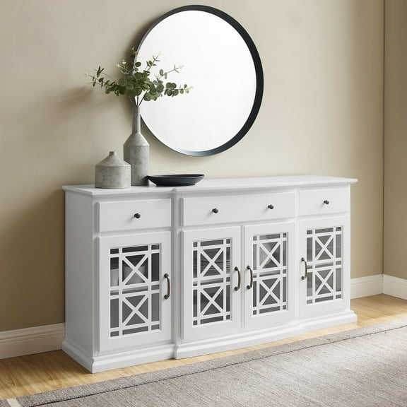 Walker Edison Traditional Fretwork TV Stand, White