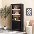 thumbnail image 1 of Walker Edison Modern Wood Open Bookshelf with Cabinet, Black, 1 of 12
