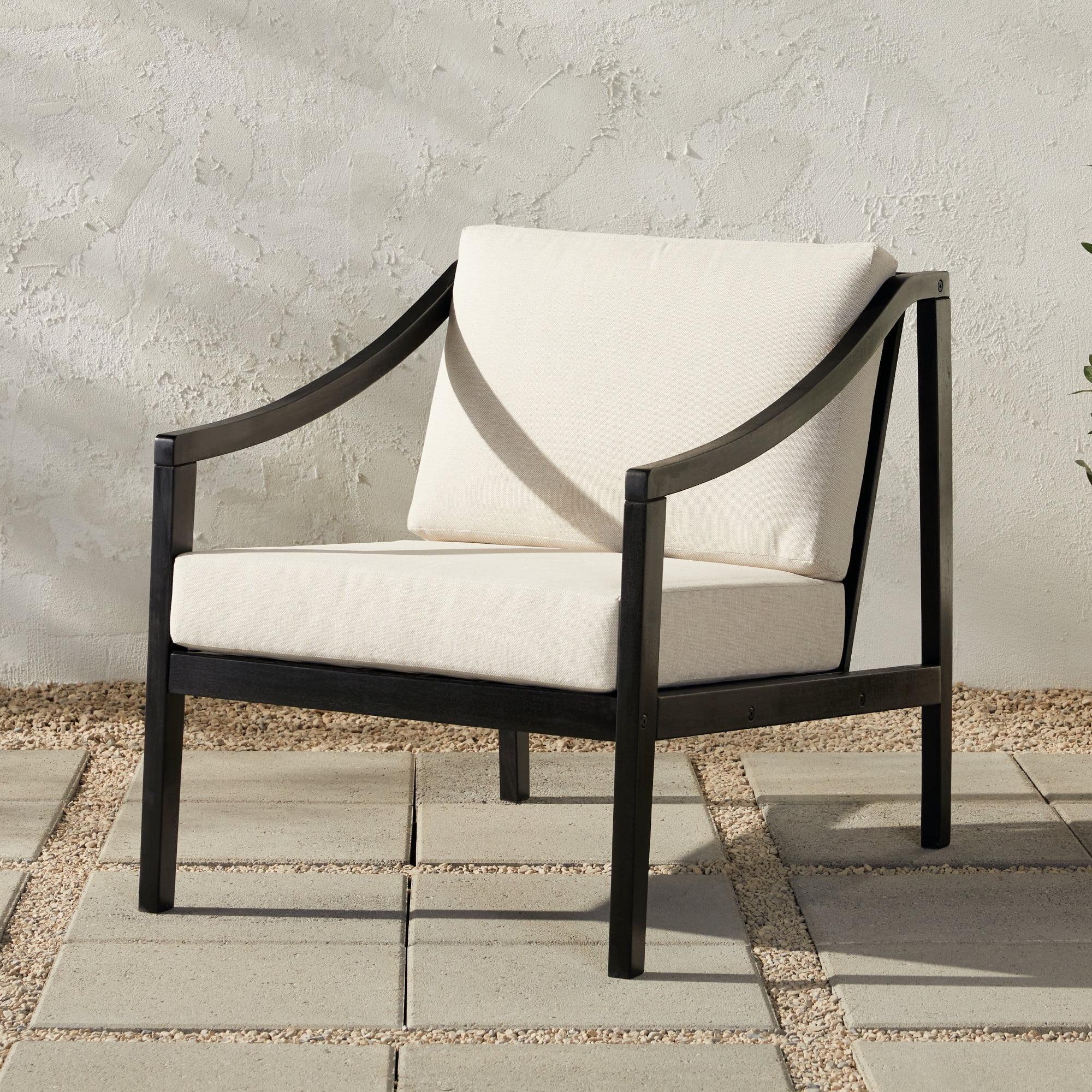 Walker Edison Modern Wood Solid Curved Arm Outdoor Club Chair, Black