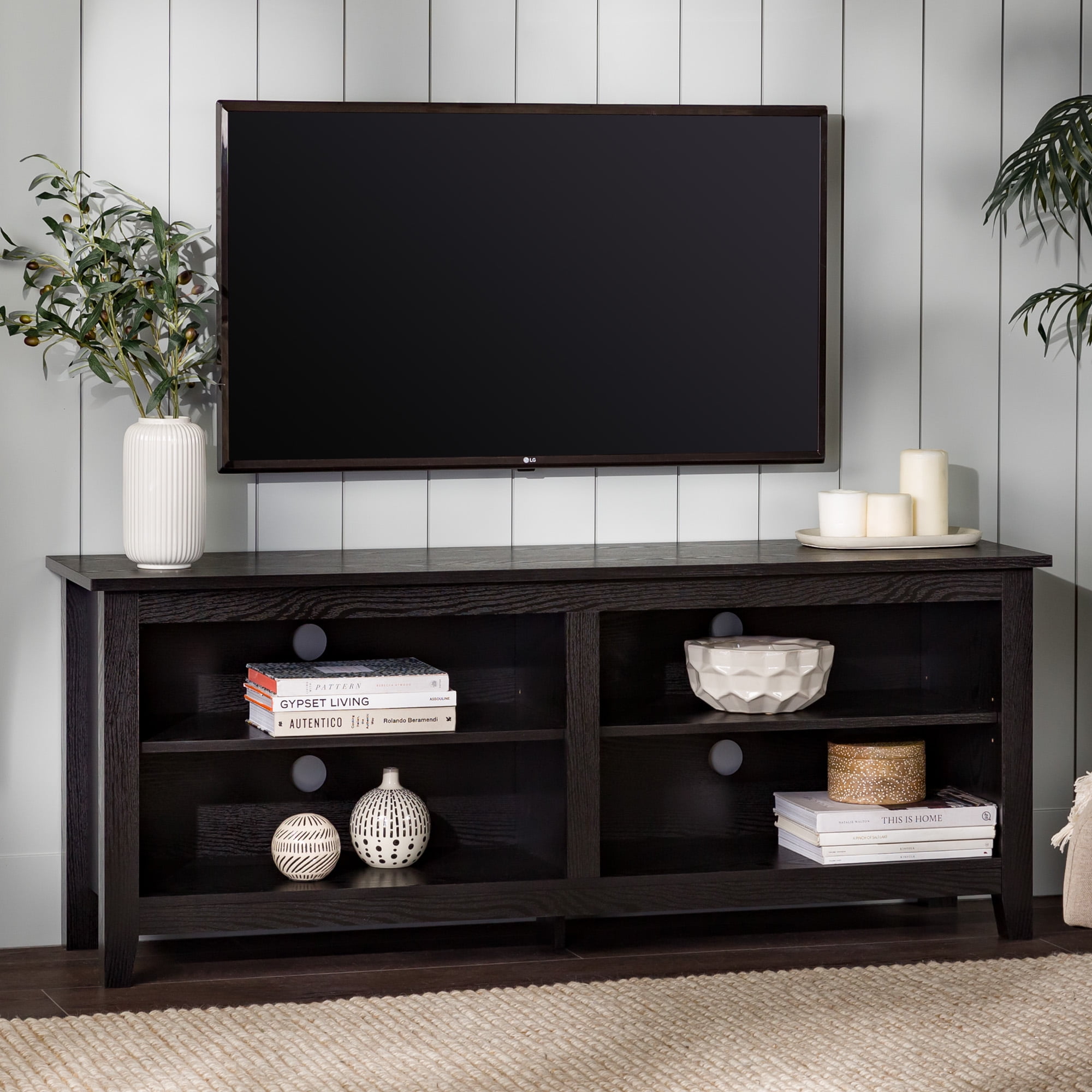 Walker Edison Open Storage TV Stand for TVs up to 65", Black