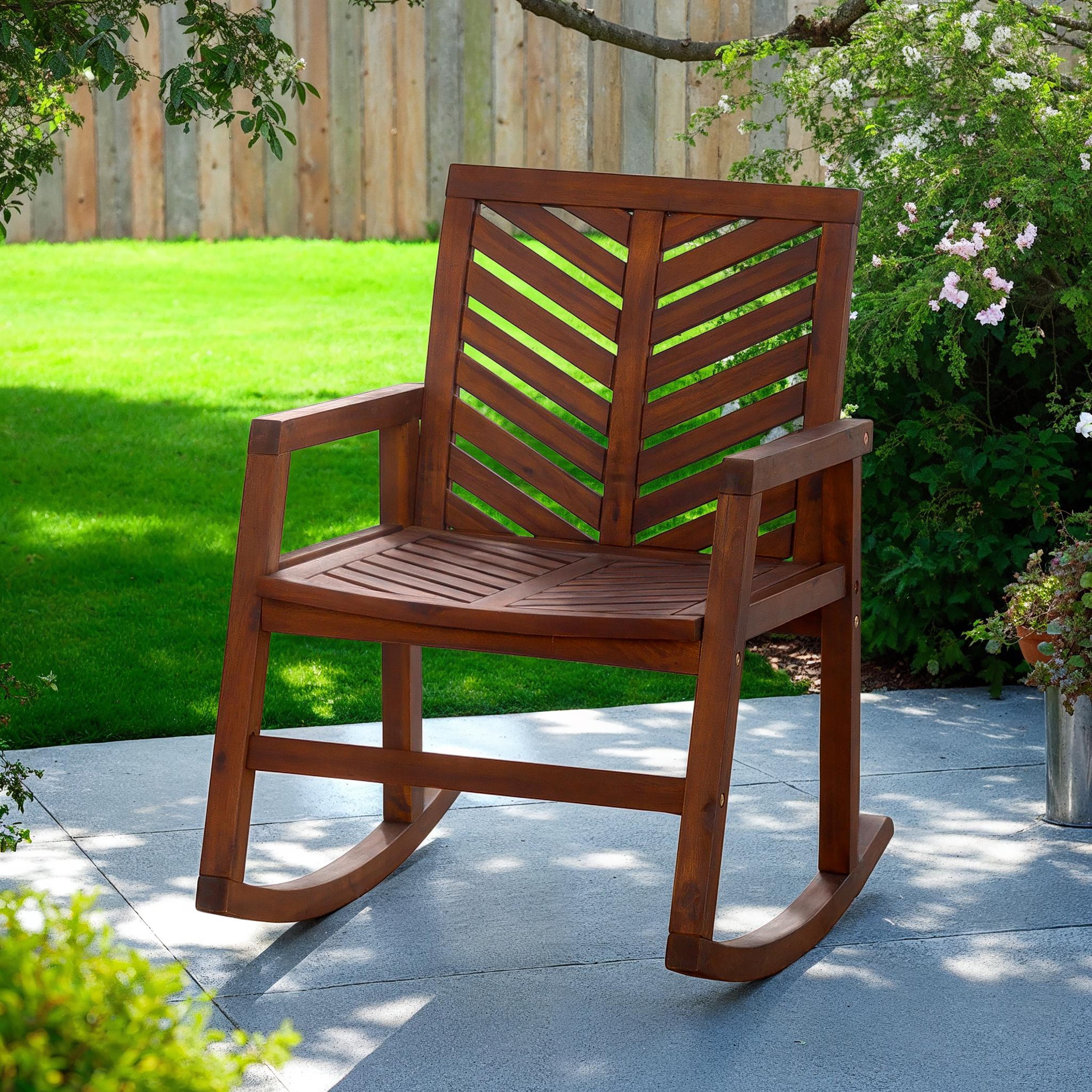 Walker Edison Outdoor Patio Chevron Rocking Chair, Dark Brown
