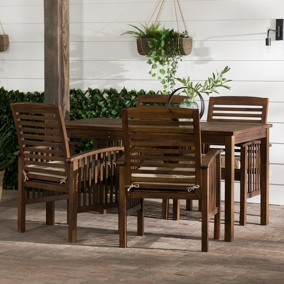 Modern 5-Piece Slat-Top Solid Acacia Wood Outdoor Dining Set - Dark Brown