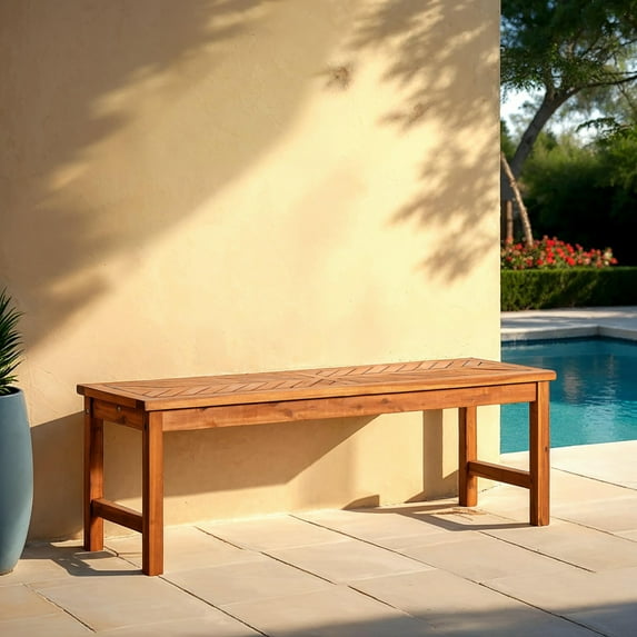 Walker Edison Outdoor Raised Acacia Wood Bench - Brown