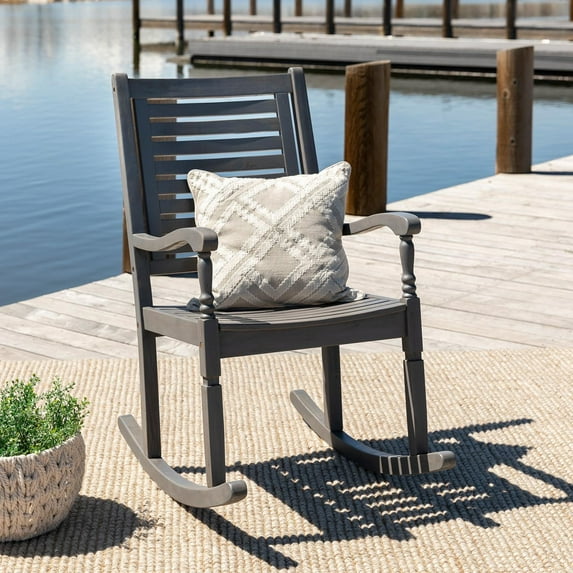Walker Edison Outdoor Wood Patio Rocking Chair in Gray Wash