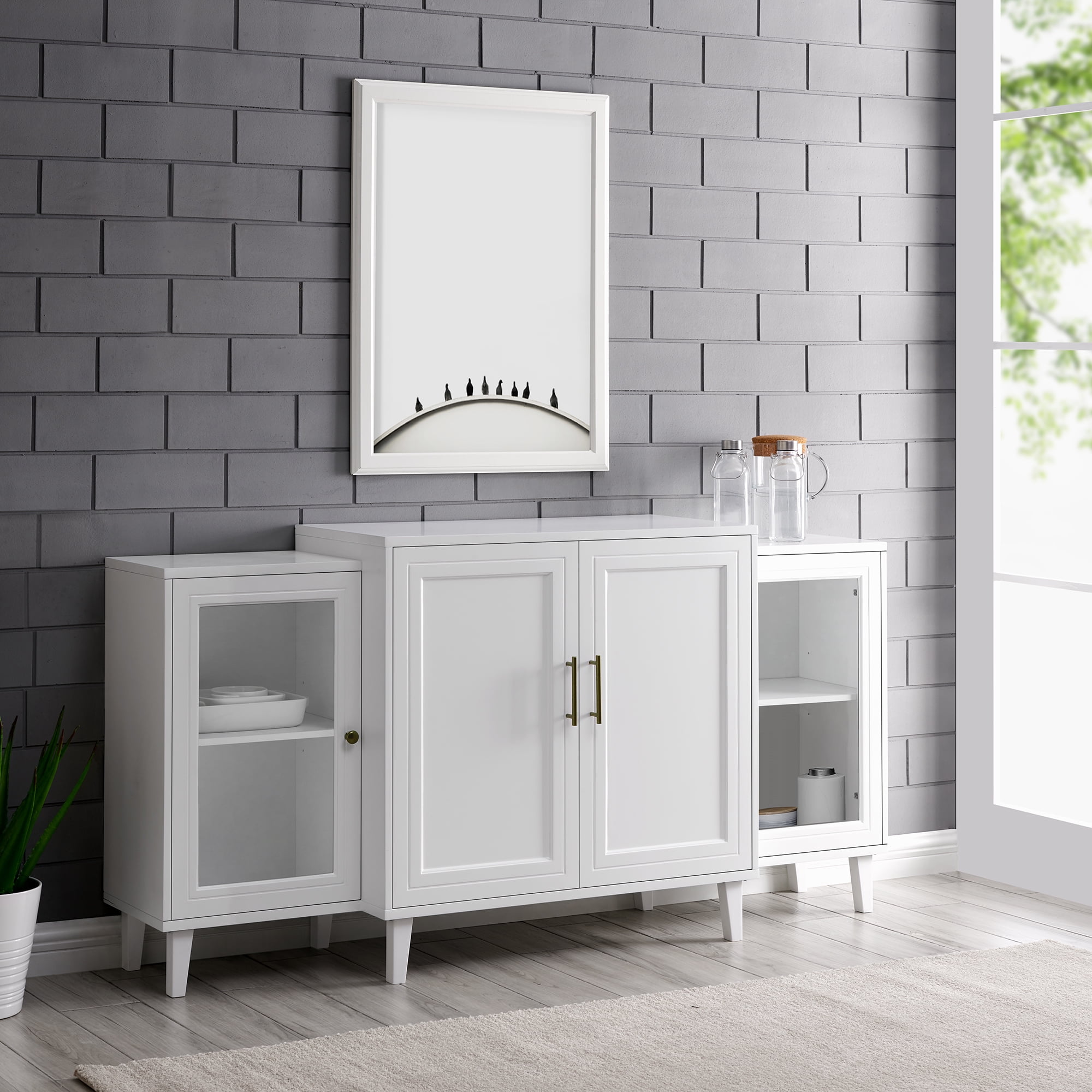 Modern 62" Tiered Sideboard with Glass & Wood Doors