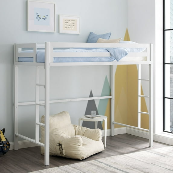 Walker Edison Premium Deluxe Twin Metal Loft Bed, White