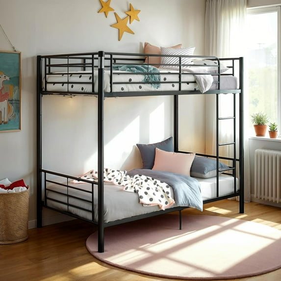 Walker Edison Premium Traditional Twin Metal Loft Bed, Black