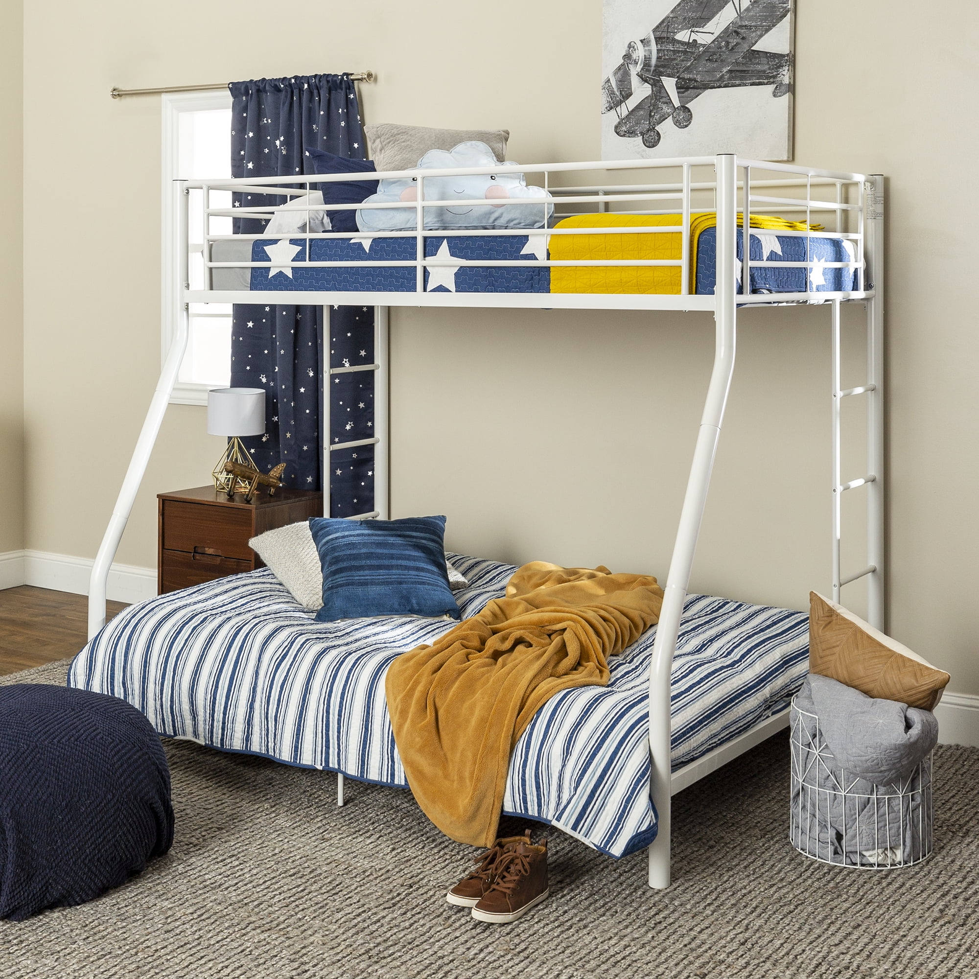 Walker Edison Premium Twin Over Full Metal Bunk Bed White