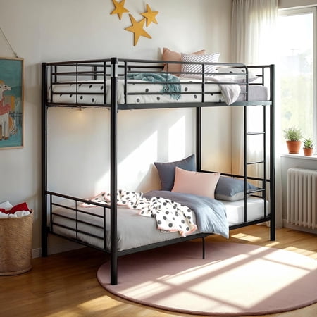 Walker Edison Premium Twin Over Twin Black Metal Bunk Bed