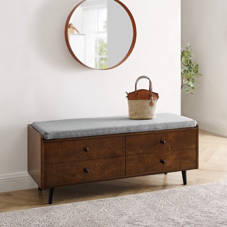 Walker Edison Primrose Boho Lift Top Dark Walnut Storage Bench