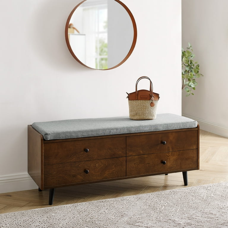 Walker Edison Primrose Boho Lift Top Dark Walnut Storage Bench