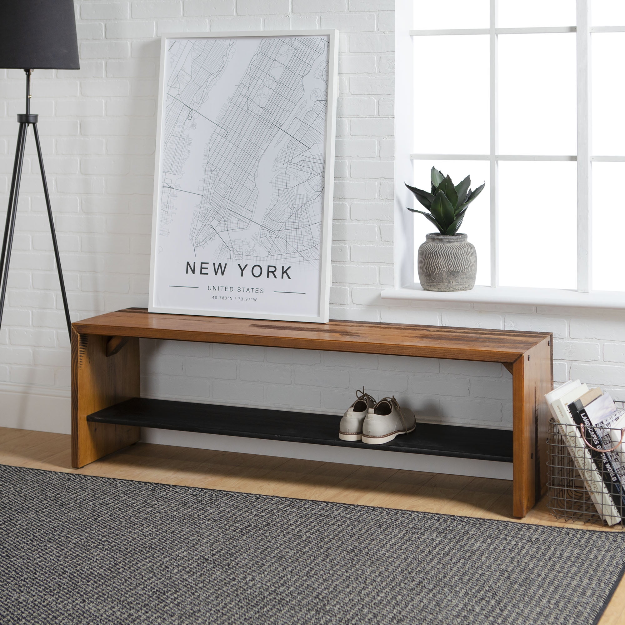 Walker Edison Roastam Storage Bench Brown