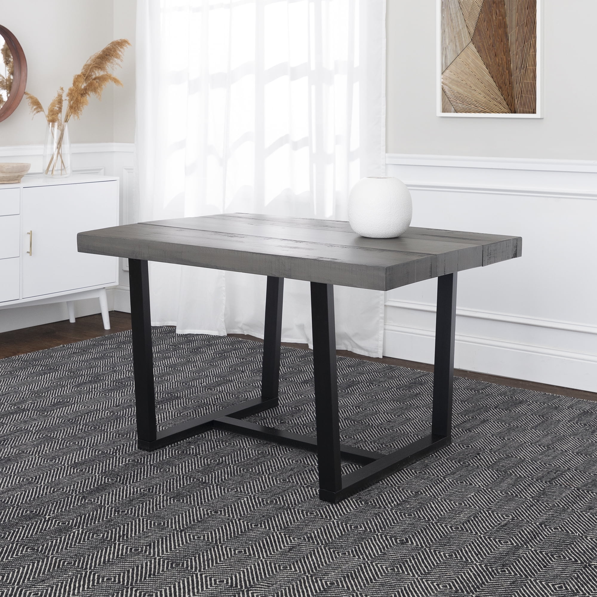 Walker Edison Rustic Distressed Solid Wood Dining Table, Grey - Walmart.com