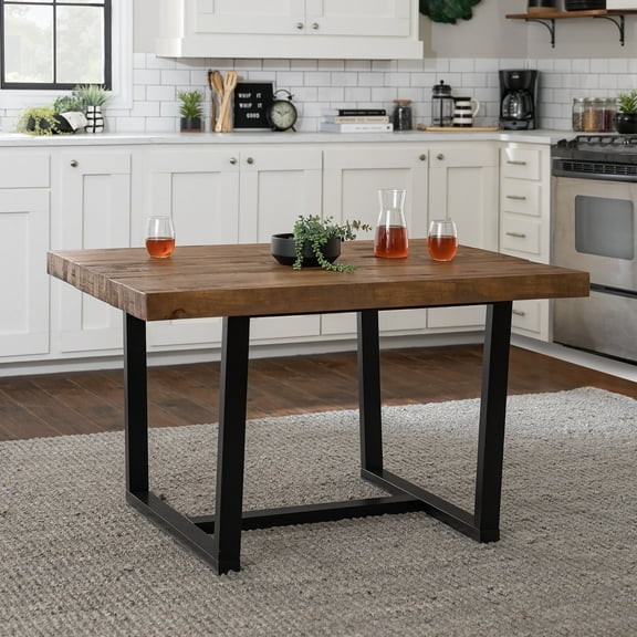 Walker Edison Rustic Distressed Solid Wood Dining Table, Rustic Oak