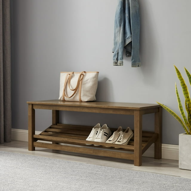 Walker Edison Rustic Farmhouse 48” Entry Bench, Rustic Oak